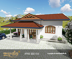Architect in Kandy Designed single Story Home plan with its eye-catching stone and glass façade