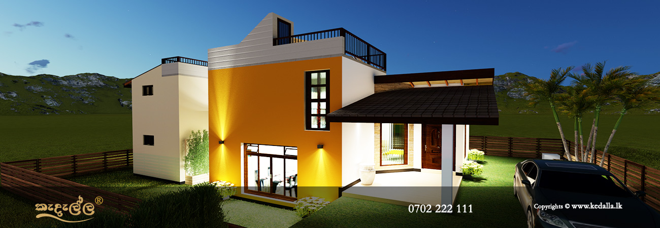 Two story home plans in Sri Lanka with spacious open plan ground floor hall/Living spaces
