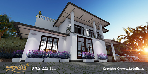 Ascending levels house front elevation with two floors done by House designer in Kandy Sri lanka