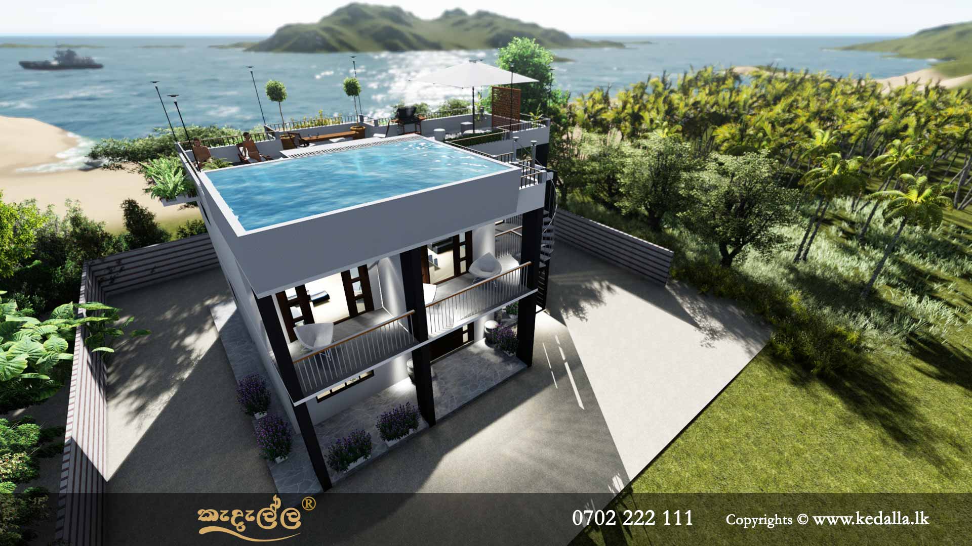Two Story House Plans with annex and swimming pool on terrace/pool terrace in Sri Lanka