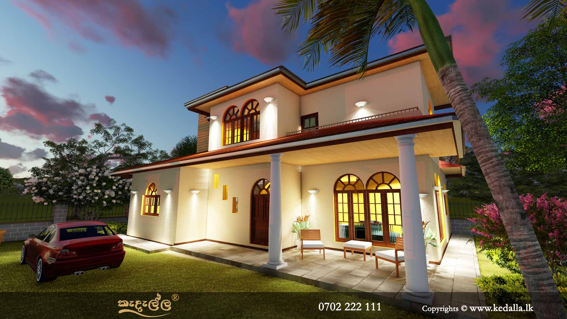 Top architect in Kandy designed roof type traditional two story house plan with beautiful open verandah