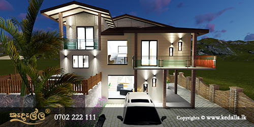 Top building planners in Kandy designed two level two story house plans for front sloping lot