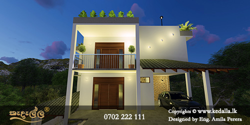 Sloped land house designers in kandy done home plans with extra storage space at basement