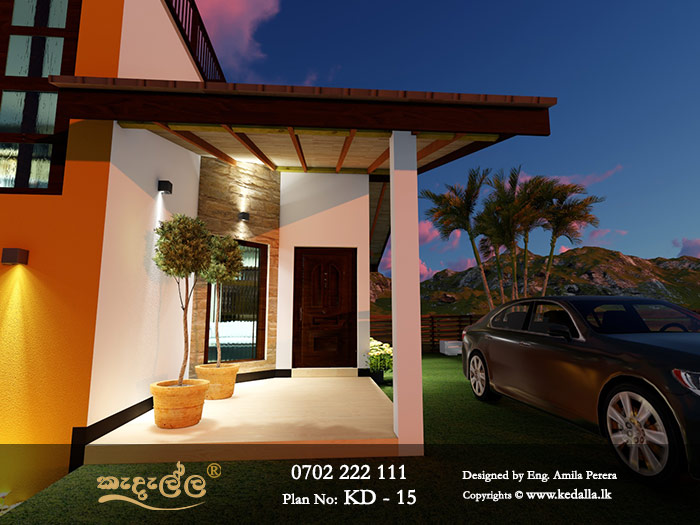 The column makes the front porch appear taller and statelier in this small house design in Sri Lanka.