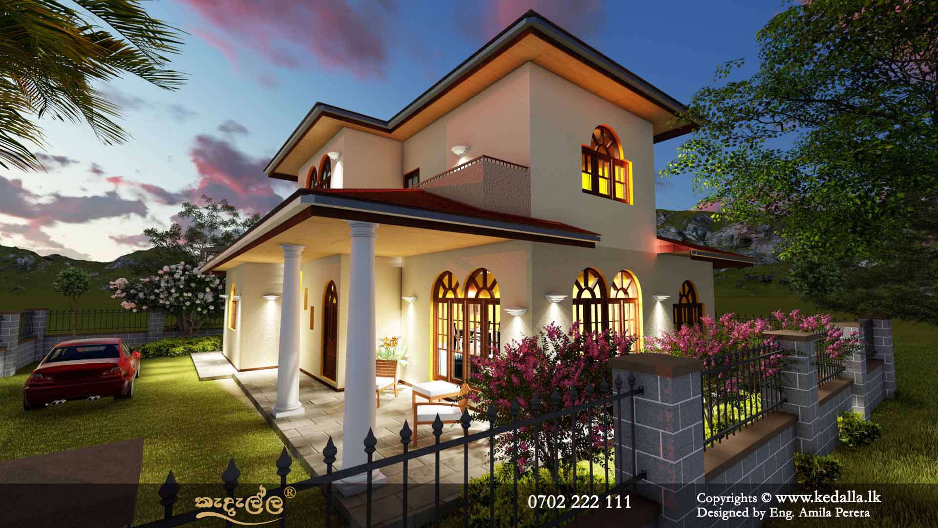 Luxury two story roof type house plans for narrow lots by top building designers in Kandy