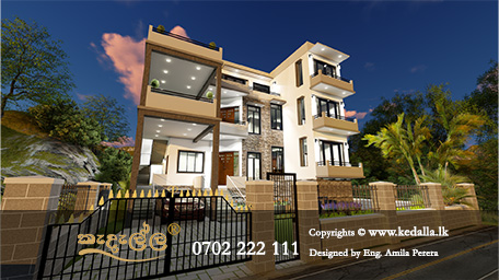 A modern 3 story luxury house design featuring large sheltered balconies engineered for the Sri Lankan monsoon rain season