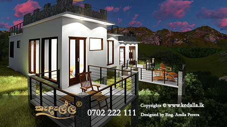 Small house plan design Sri Lanka for 6 perch land, featuring a compact two-story layout and modern minimalist exterior.