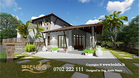 Tropical modern house plans Sri Lanka featuring an open courtyard, timber screens, and seamless indoor-outdoor living spaces.