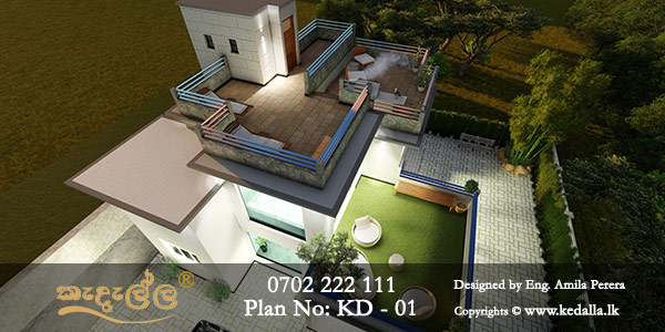 This modern home design incorporates complementary, color-matched stone landscape design