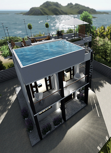 Two Story House Plan with Swimming Pool