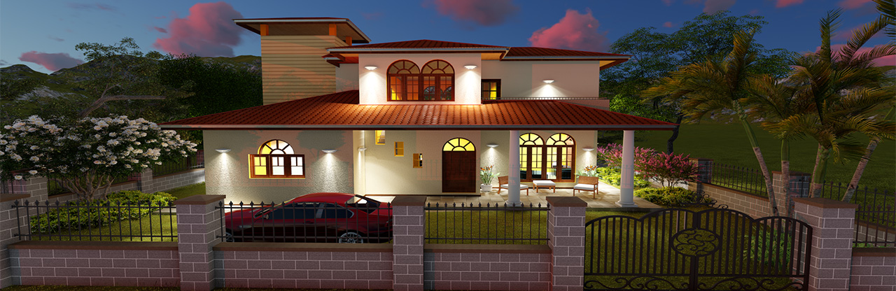 Side by side architectural comparison of a modern tropical house layout with a courtyard and a minimalist geometric box type house plan by Kedella Homes Sri Lanka. 